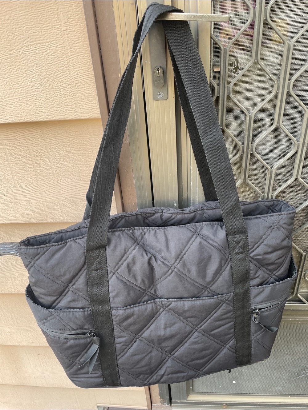 Black Quilted Tote Bag with Long Shoulder Straps - Picture 3 of 7